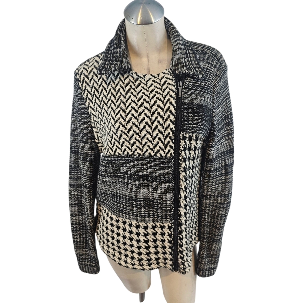 Chaps by Ralph Lauren Size L Black and White Textured Cardigan - Picture 1 of 7